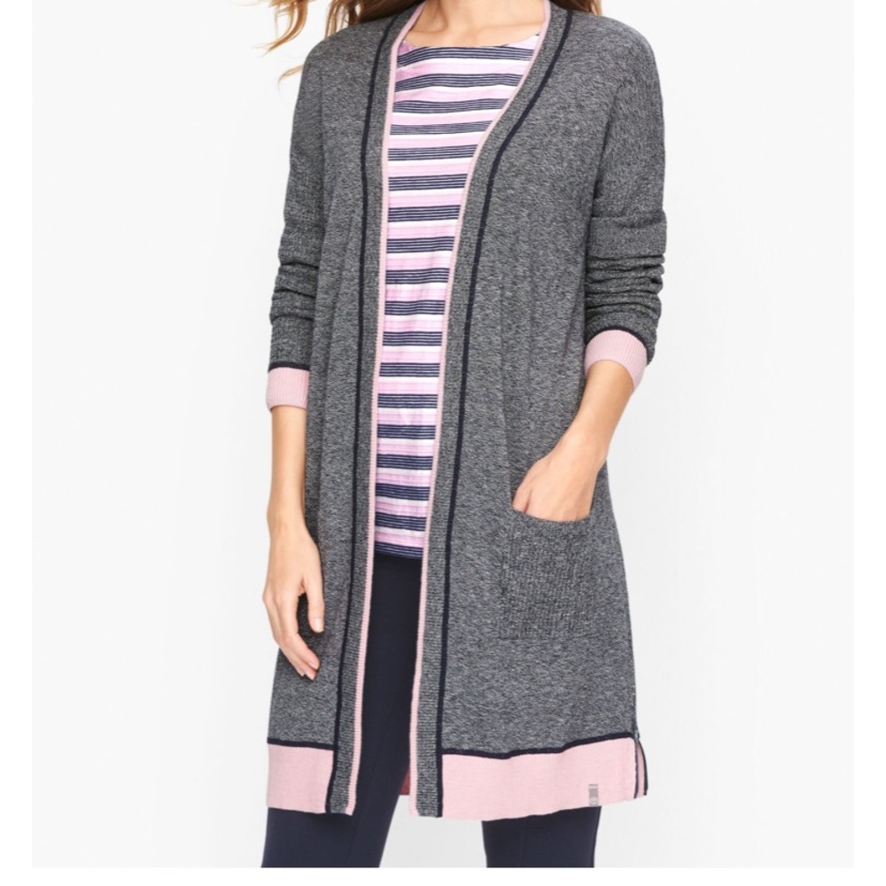 NWT T by Talbots Mixed Marled Navy Indigo Blue long cardigan